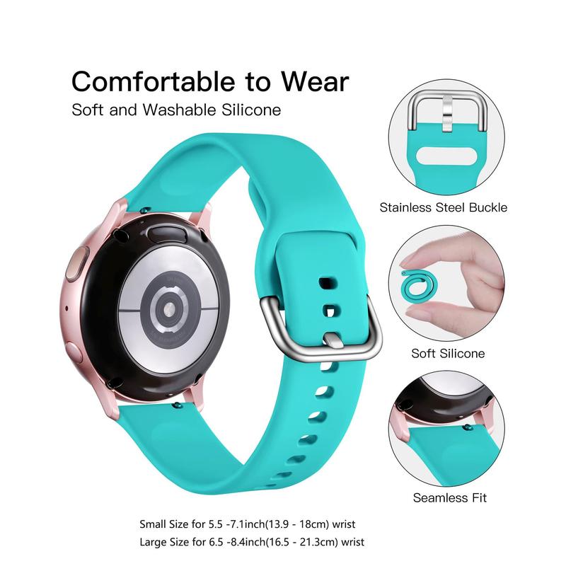 Watch Band Compatible with Galaxy Watch, 6 Counts Soft & Flexible Soft Sporty Wristband with Stainless Steel Buckle, Washable Watch Strap for Women & Men