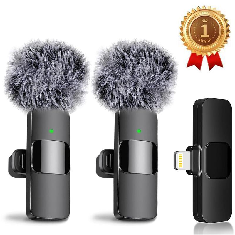 2024 Professional Wireless Lavalier Microphone for iPhone, iPad, Android - 2 Pack Noise Canceling Crystal Clear Recording, Live Streaming