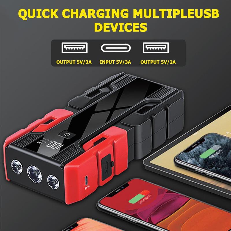 Portable Car Jump Starter, Car Emergency Booster with Light & Power Bank, Durable Car Emergency Mobile Power Battery Charger with Smart Clip, Jumper Powerbank