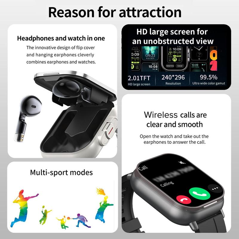 EFFEOKKI 2 in 1 Smart Watch with Earbuds, 1 Count Fashion Digital Watch with Sleep Tracking, Sports Watch for Women & Men for iPhone Android