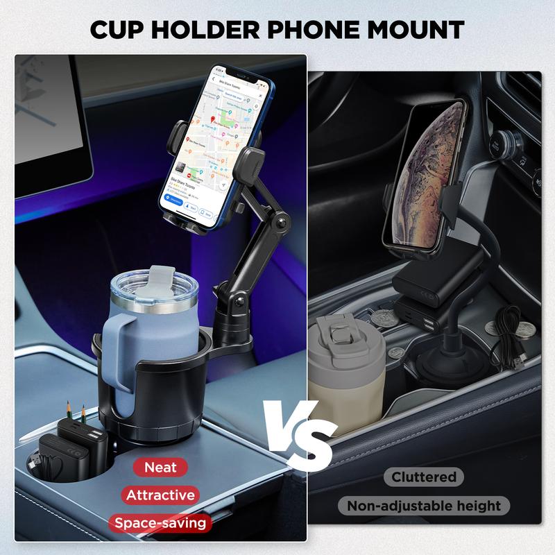 Cup Holder Phone Mount for Car,Upgraded 2 in 1 Car Cup Phone Holder Expander with Adjustable Base,360 Degree Rotation, Cup Phone Holder for Car Compatible iPhone,Samsung & All Smartphones