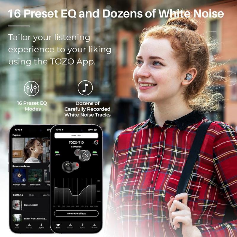 TOZO T10 (Ergonomic Edition) Wireless Earbuds Bluetooth 5.3 Headphones, App Customize EQ, Ergonomic Design, 55H Playtime, Wireless Charging Case, IPX8 Waterproof Sound in-Ear Headset, 2024 New Version