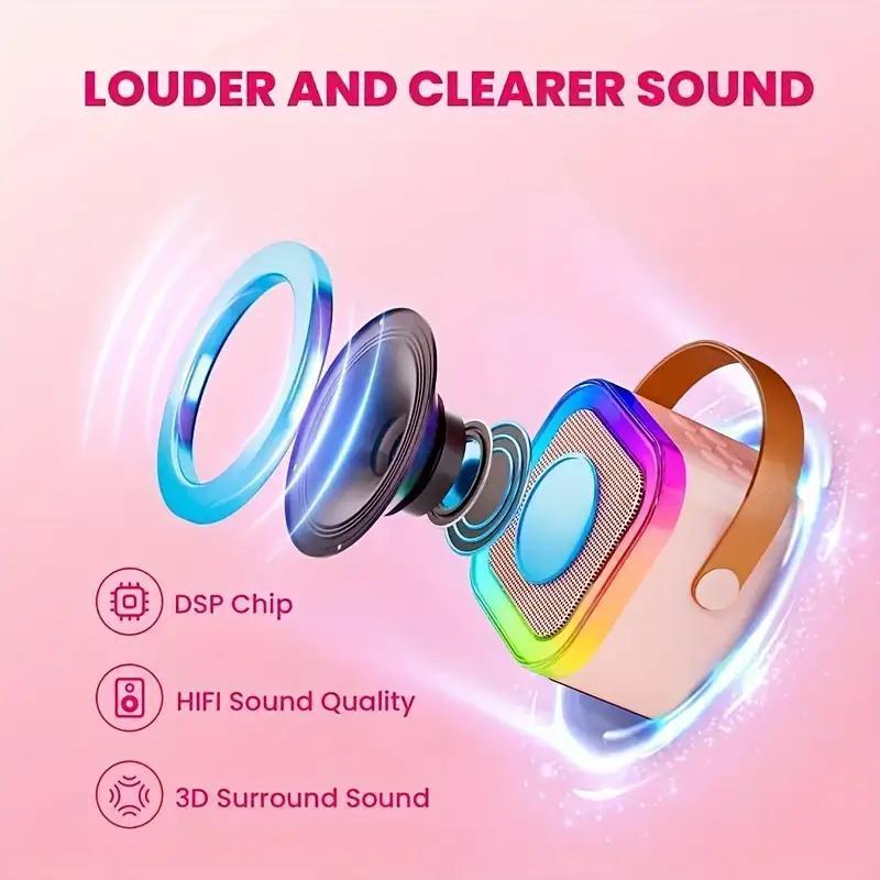 Mini Karaoke Speaker with 2 Microphones, Rechargeable Wireless Outdoor Speaker with RGB Light