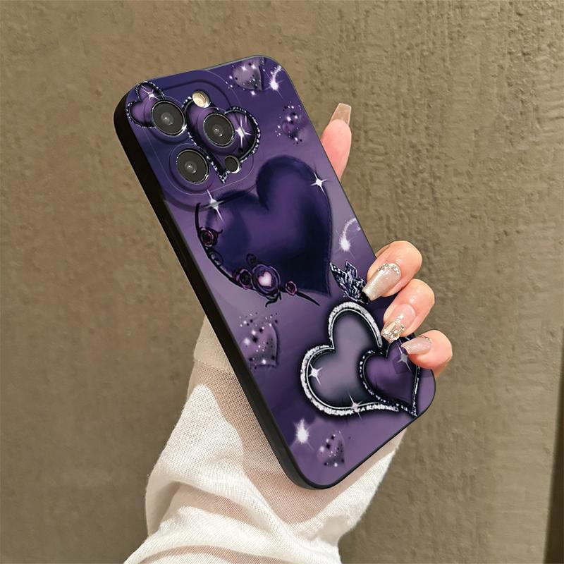 Elegant Heart Pattern Phone Case, Anti-drop Cellphone Protective Case, All-inclusive Shockproof Phone Cover Compatible with iPhone 11 12 13 14 15 Pro Max