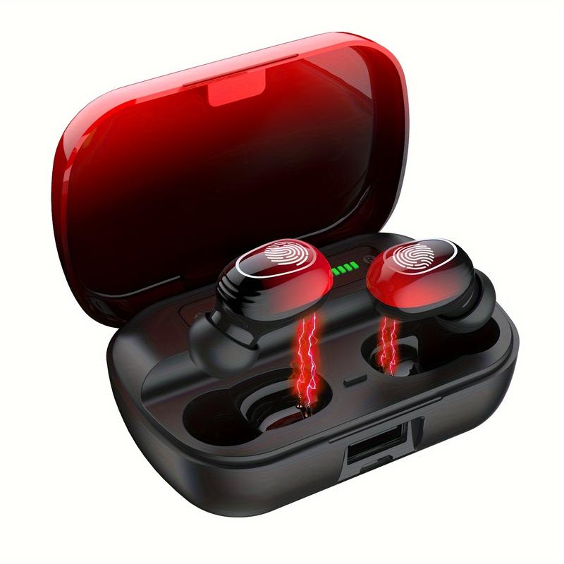 True wireless earphones with LED charging case, HiFi stereo in ear deep bass sports earbuds,  Android, iOS, mini  blue, red Audio Headphones