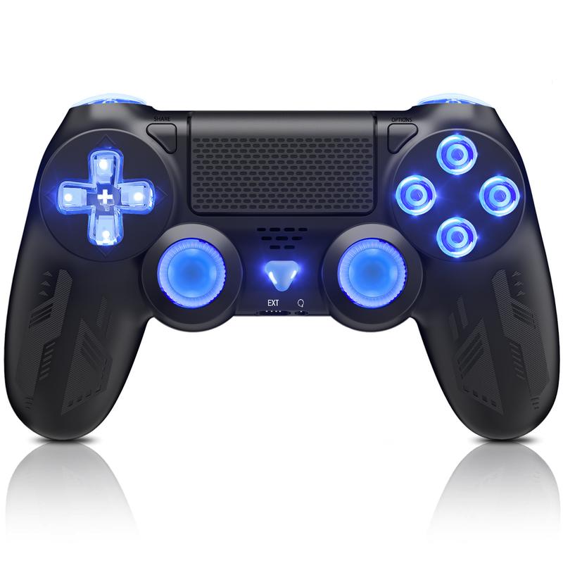 Wireless Controller for PS4, PS4 Controller with LED RGB Light Compatible with PlayStation 4 Slim Pro PC (Black)