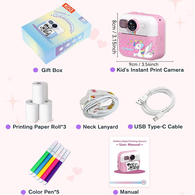 KGG Instant Print Camera, 2.4 Inch LCD Screen Digital Camera with 32g TF Card & Photo Paper, Mini Thermal Printer Video Educational Toy Gift Camera