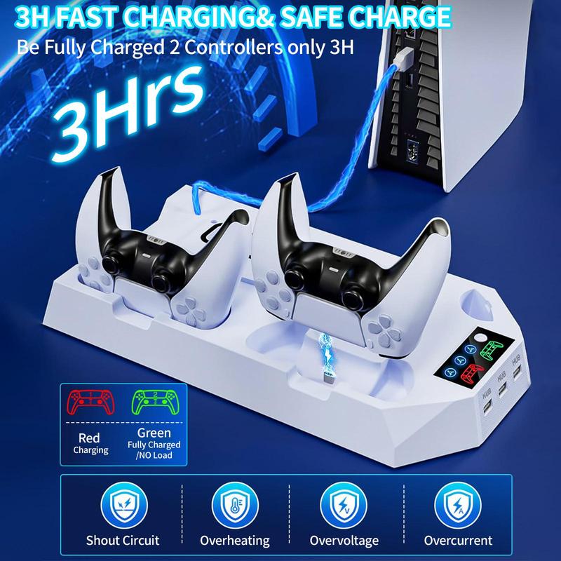 Stand & Cooling Station with Dual Controller Charging Station for PS5 Controller, Controller Accessories, Multi-functional Host Gaming Bracket, Gaming Room Gadgets, Game Console Cooling Stand, Gaming Accessories, Stocking Fillers Gift