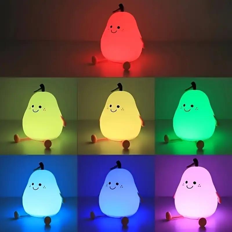 Cartoon Pear Shaped Night Light, USB Rechargeable Color Changing Night Light, Ambient LED Lights for Bedroom Nursery Bedside Home Living Room Decor