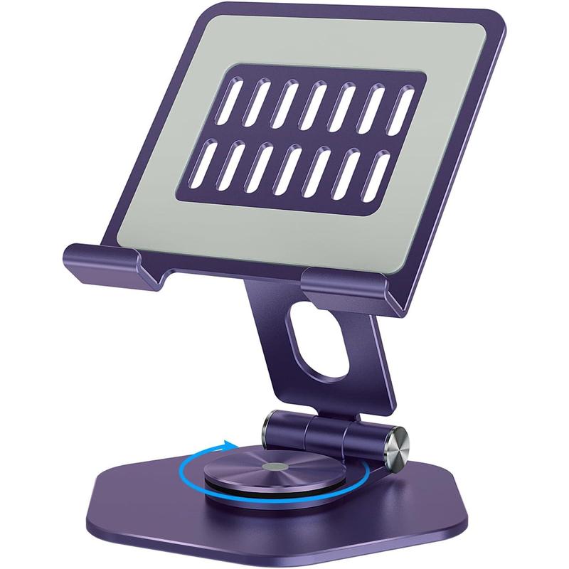 Tablet Stand Holder for Desk, Swivel iPad Stand with 360 Rotating Base, Aluminum Foldable Desktop Stand Holder Compatible with All Tablet Such as iPad Pro 12.9,11,10.5,9.7, Purple