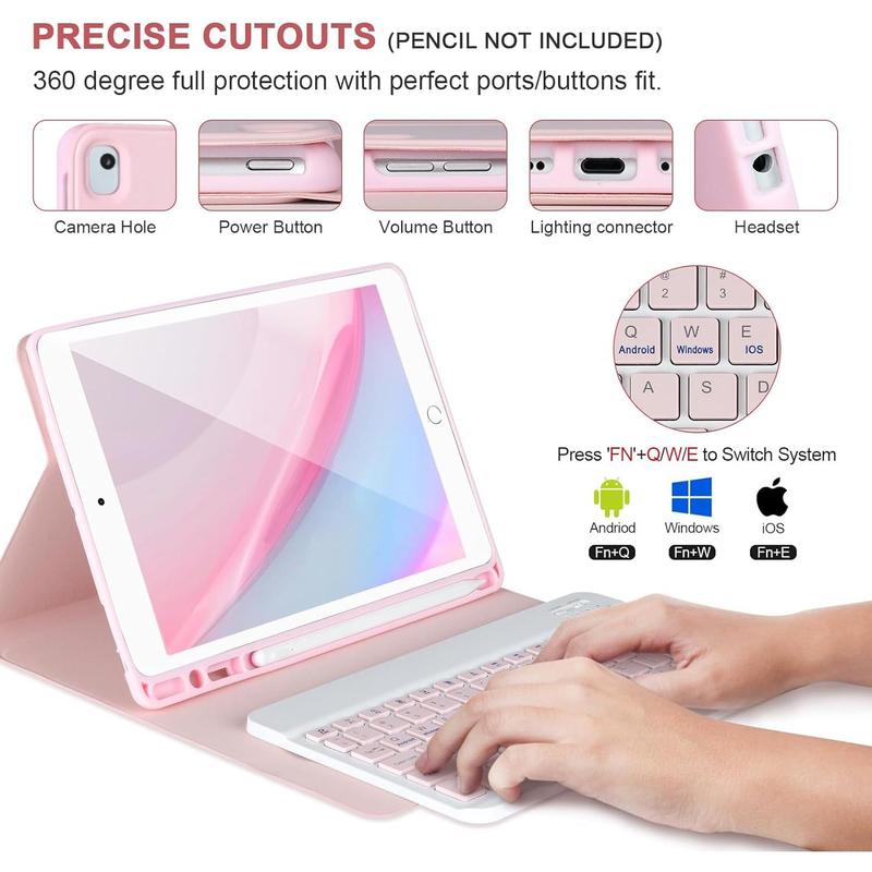 iPad Keyboard Case 9.7'' for iPad 6th Gen 2018,iPad 5th Gen 2017, Keyboard for iPad Air 2 1,Pro 9.7'',Case with Keyboard iPad 6th gen,iPad Keyboard Case 6th Gen with Pencil Holder,Pink