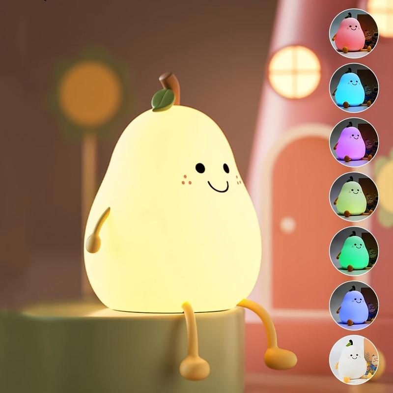 Cartoon Pear Shaped Night Light, USB Rechargeable Color Changing Night Light, Ambient LED Lights for Bedroom Nursery Bedside Home Living Room Decor