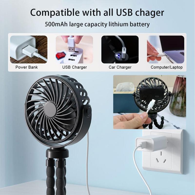 Portable USB Rechargeable Silent 3 Speed Adjustable Mini Fan, Multipurpose Foldable Desktop Fan, Outdoor Sports Handheld Fan, Multifunctional 8-leg Fan