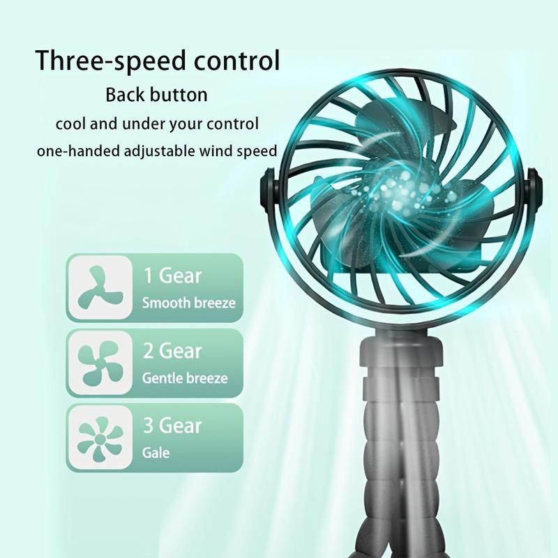 Portable USB Rechargeable Silent 3 Speed Adjustable Mini Fan, Multipurpose Foldable Desktop Fan, Outdoor Sports Handheld Fan, Multifunctional 8-leg Fan