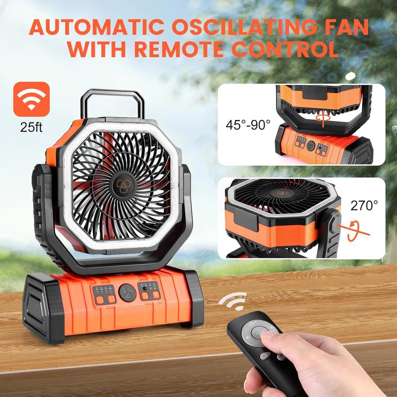 EVERIZ 20000mAh Fan with LED Lantern, Rechargeable Battery Operated Oscillating Fan with Remote & Hook