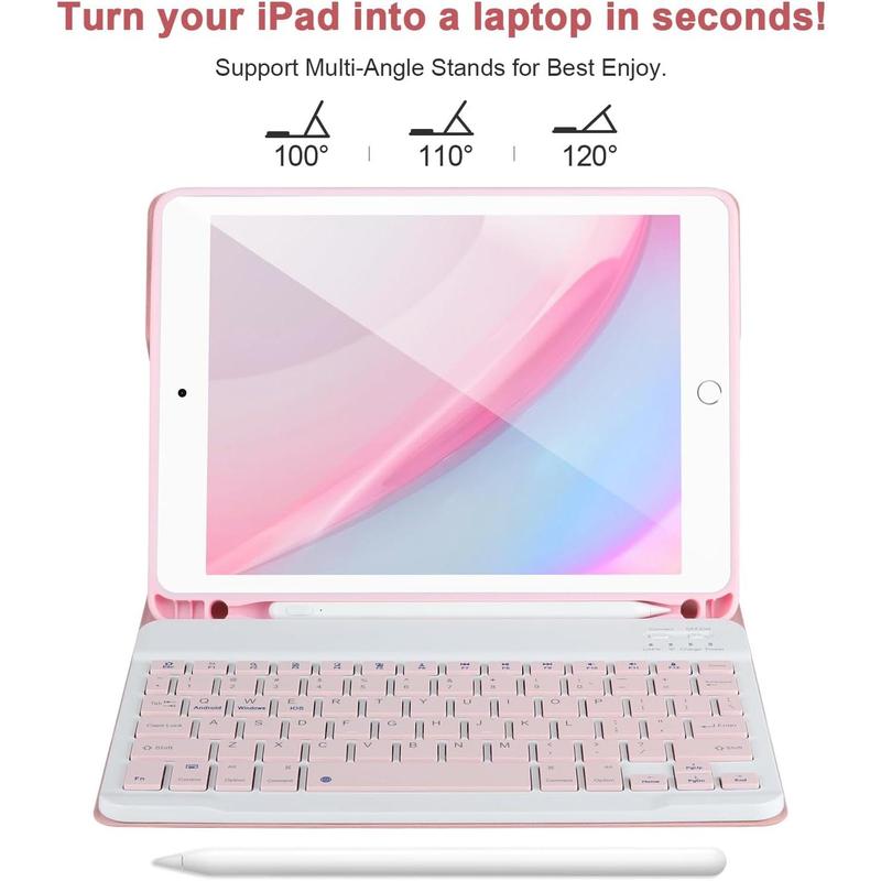 iPad Keyboard Case 9.7'' for iPad 6th Gen 2018,iPad 5th Gen 2017, Keyboard for iPad Air 2 1,Pro 9.7'',Case with Keyboard iPad 6th gen,iPad Keyboard Case 6th Gen with Pencil Holder,Pink