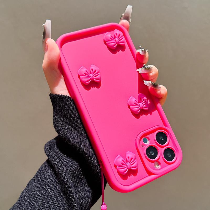 Cute Bowknot Design Phone Case with Lanyard, Fashionable Phone Protector Cover, Phone Accessories Compatible with iPhone 11 12 13 14 15 16 Pro Max