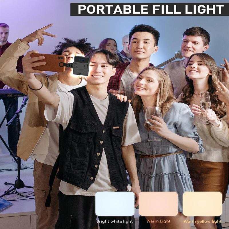 Portable Selfie Light with Front & Back Clip ,USB Rechargeable High Power 60 LED 3000mAh Phone Fill Light with CRI 95+,Adjusted 3 Light Modes for Cellphone, ipad,Camera,Laptop,Vlog,Makeup, TikTok