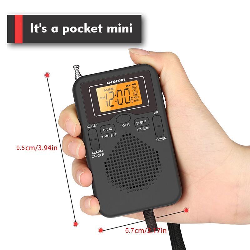 Portable Mini Radio, Handheld AM FM Dual Band Stereo Pocket Radio Receiver with LED Display Speaker, Alarm Clock Pocket Radio