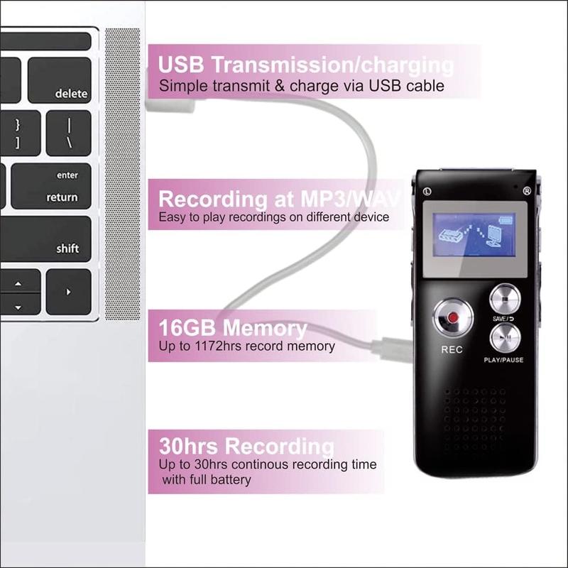 16GB Digital Voice Recorder Voice Activated Recorder with Playback 3072KBPS Upgraded Portable Tape Recorder for Lectures Meetings Interviews, Audio Recorder Dictaphone MP3 USB Password