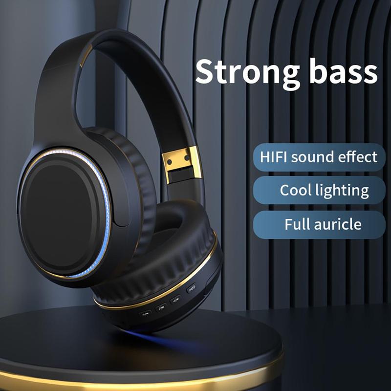 Wireless Over-ear Headphone, Telescopic Folding Design Wireless Sports Headphone with Atmosphere Light, Comfortable Earmuff Wear Headset for Mobile Phone