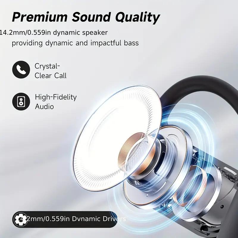 Open Ear Bluetooth 5.4 Headphones,  Playtime Ear Buds LED Display Charging Case, Waterproof Black e sr Audio Electronic Headset travel sport Earbud playtime ear