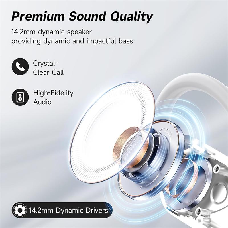 Open Ear Bluetooth 5.4 Headphones,  Playtime Ear Buds LED Display Charging Case, Waterproof Black e sr Audio Electronic Headset travel sport Earbud playtime ear