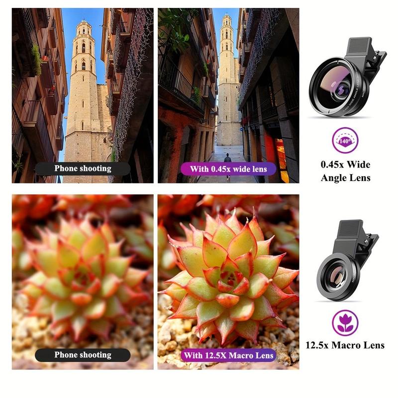 Wide Angle Phone Lens Clip, Phone Lens Kit, 0.45X Super Wide Angle & 12.5X Macro Micro Lens Kit for Smartphone, HD Camera Lens Compatible With Cellphones