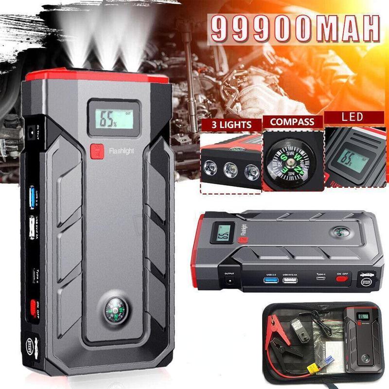 99900mAh Car Jump Starter Booster Jumper Box Power Bank Battery Charger Portable, 2000A Peak Portable Jump Starter Boxor 12V Car Automobiles Battery Booster Pack with Power Bank Charger, Portable Car Jump Starter 12V Battery Booster Jumper Box Powerbank