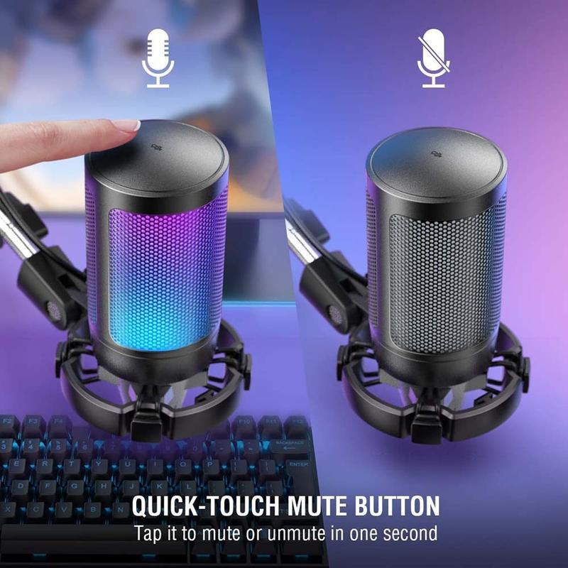 Gaming USB Microphone, Noise Cancellation Condenser mic with Mute, Gain, Monitoring, Boom Arm for Streaming, Podcast, Twitch, YouTube, Discord, PC, Computer, PS4, PS5, Mac, GamerWave