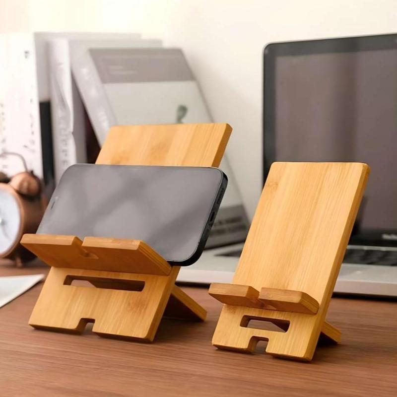 Bamboo Phone & Tablet Holder, 1 Count Desktop Tablet Stand, Portable Desk Phone & Tablet Stand, Tablet & Phone Accessories for Home Office Travel