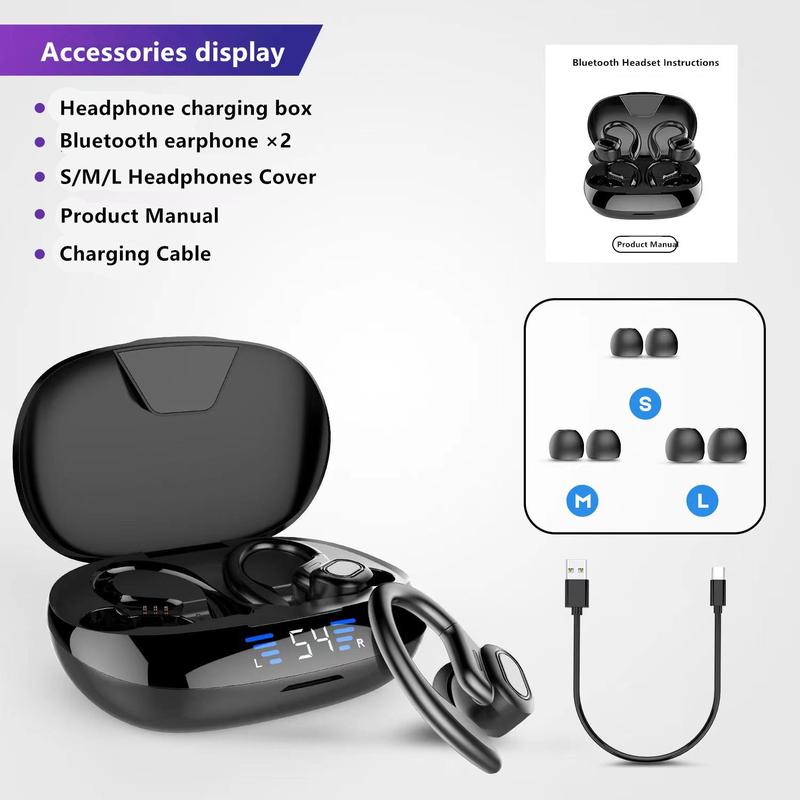 Wireless Earphone, In-ear Design Earbuds with Digital Display Charging Case, 9D HiFi Stereo Sound Waterproof Headphone for Sports Gaming