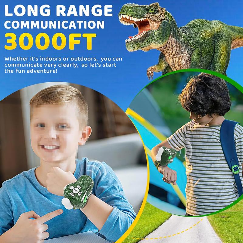 2 Pack Dinosaur Walkie Talkies with Adjustable Wristband for Kids - 3 Channel Long Range Camping Gear T-Rex Outdoor Toys, Birthday Gifts Christmas Stocking Stuffers for Boys Age 3-12