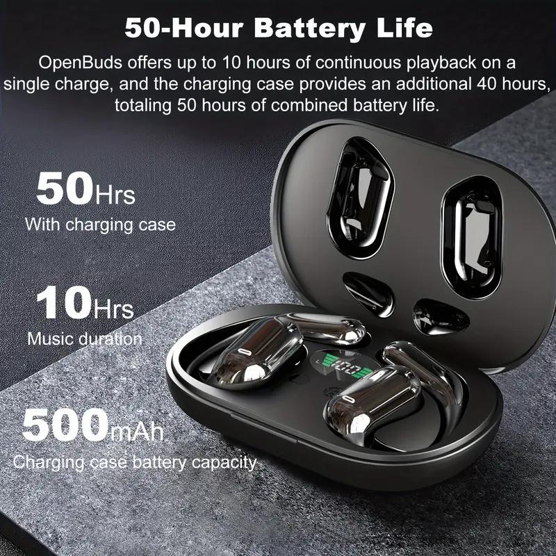 Open Ear Bluetooth 5.4 Headphones,  Playtime Ear Buds LED Display Charging Case, Waterproof Black e sr Audio Electronic Headset travel sport Earbud playtime ear