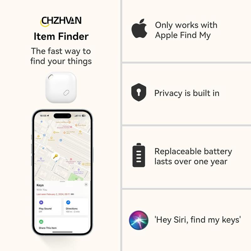 Key Finder, Wallet Tracker Works with Apple Find My (iOS only), Replaceable Battery, Water-Resistant, Bluetooth Item Finder for Bags, Luggage, Pets & Backpack bluetooth keyfinder airtag