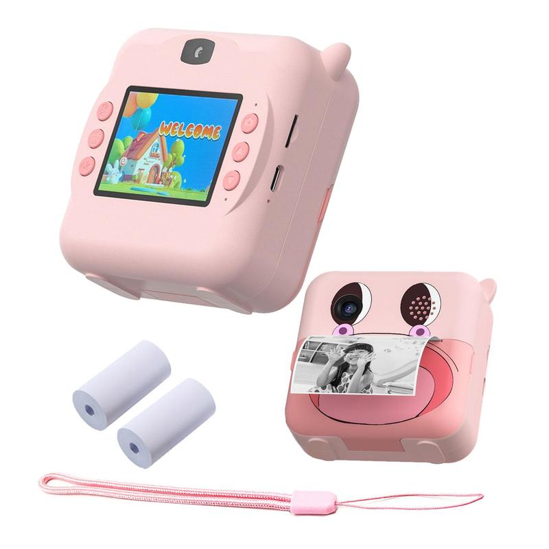 Portable Cartoon Print Digital Camera, Multifunctional Camera Toy with Front and Rear Dual Lens, Point & Shoot Camera Digital with Lanyard for Students, Boys, Girls