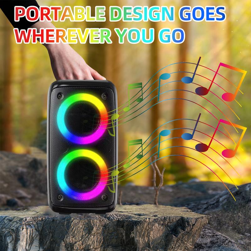 Portable Wireless Bluetooth Speaker With Microphone, Wireless TWS  Stereo Speaker with Lights,  Subwoofer, Loud  Stereo Sound,  Long Playtime for Outdoor Party