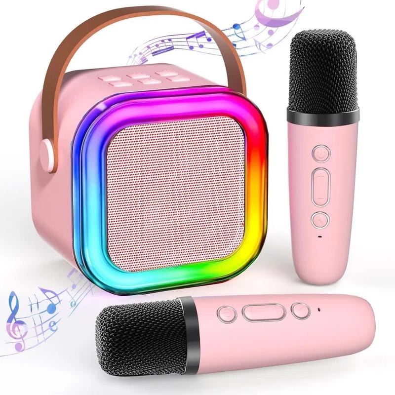 Hot-selling new portable mini karaoke speaker, equipped with 2 wireless microphones, a music toy with LED lights, a great choice for Christmas gifts.