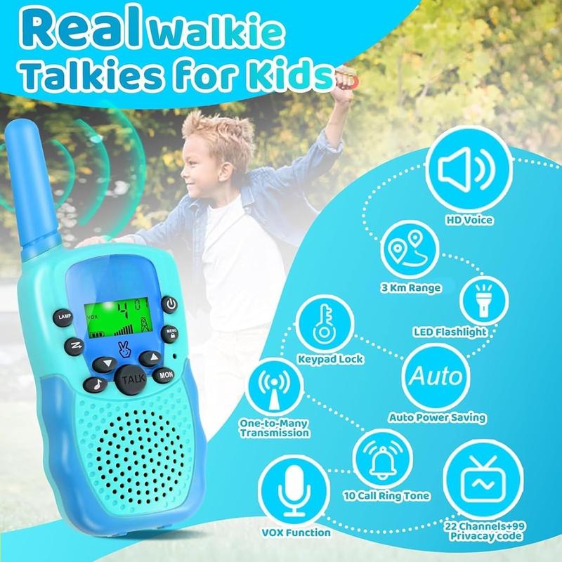 Walkie Talkies for Kids Rechargeable 3 Pack, Toys for Boys Girls Age 3-13 Ourdoor Camping Birthday Gift, 3KM Long Range Walkie-Talkie 2 Way Radios 22 CH VOX with Li-ion Battery Flashlight Audio Christmas Colorful Charging Communication Durable