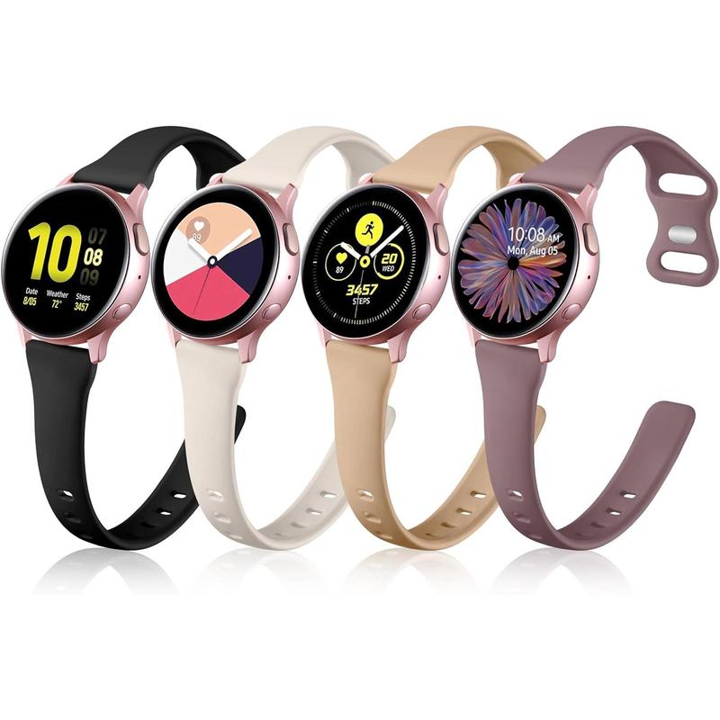 4 Pack Slim Strap Compatible with Samsung Galaxy Watch 7 6 5 4 band 40mm 44mm Galaxy Watch 6 Classic Bands 43mm 47mm, 20mm Soft Replacement Bands Compatible for Samsung Watch Bands Women Men