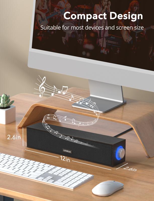 Computer Speakers Retro Desktop PC Speakers with Wood Grain, Loud Stereo Sound, 3.5mm AUX, USB Powered Gaming Speaker, Portable Mini Sound Bar Speaker for PC Monitor Laptop Tablet