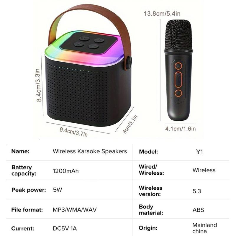 Portable Wireless Speaker with Microphone, Rechargeable Wireless Speaker with LED Light, Portable Karaoke, Outdoor Speaker for Home, Party, Camping