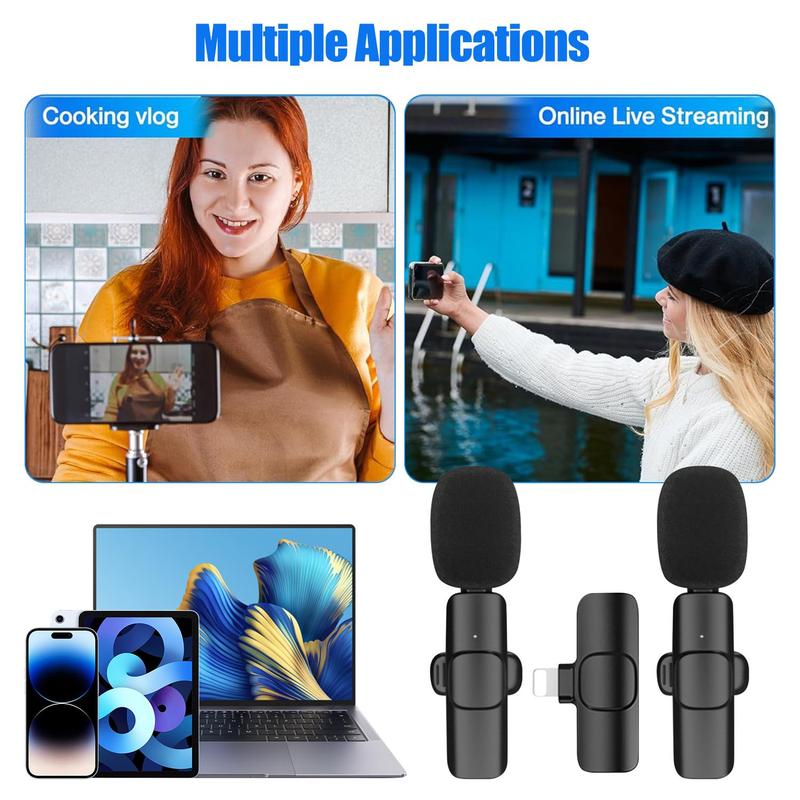 Wireless Lavalier Microphone, Omnidirectional Condenser Recording Mic, Cordless Mini Microphones, Portable Wireless Microphones, Portable Mini Mics for Android iPhone iPad, Streaming Equipment