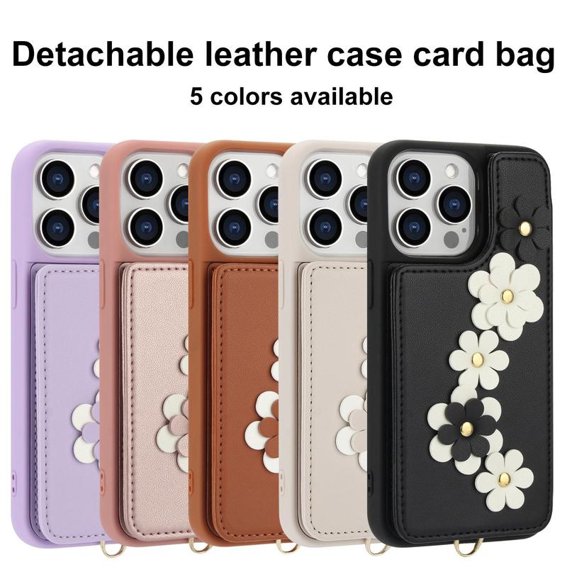 Faux Leather Phone Case with Short Lanyard & Card Holder, 1 Count Shockproof Phone Cover, Phone Accessories for iPhone 16 15 14 13 12 11