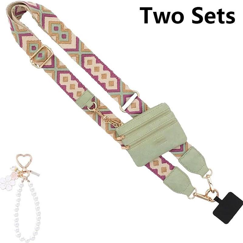 Adjustable Long Phone Lanyard with Zipper Pouch, 1 Set Creative Pattern Crossbody Phone Strap & 1 Set Beaded Wrist Bracelet, Phone Accessories for Women & Girls