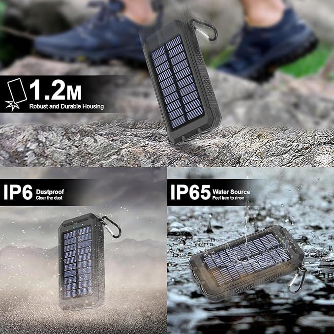 Solar Charger, 38800mAh Portable Solar Power Bank, Waterproof Battery Pack for Outdoor Activities, Camping External Backup Power Charger Dual USB 5V Outputs LED Flashlights