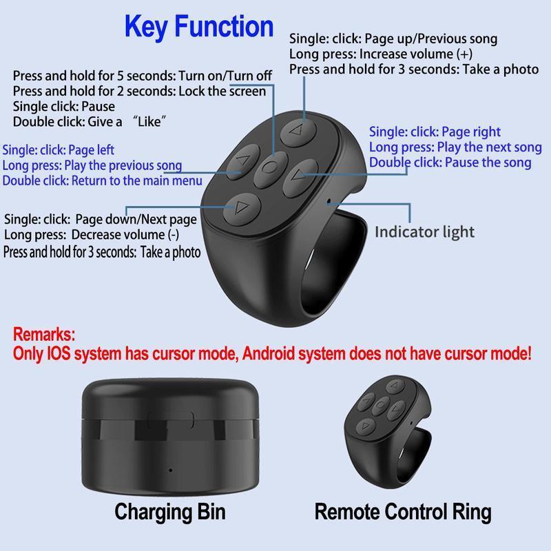 Wireless Ring Remote Control, 5-Keys Phone Ring Remote Control for Taking Photos & Turning Pages, Smart Remote Control for Cellphone Smartphone Selfie, Gifts