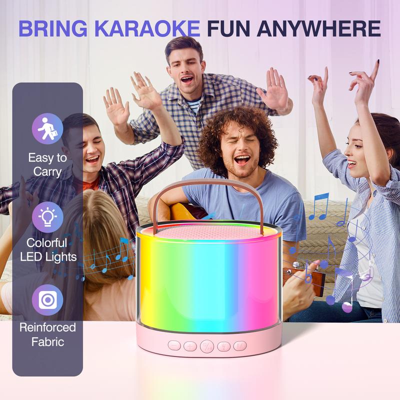 Mini Bluetooth portable karaoke machine. Wireless dual microphone. A nice little gift for your friend or friends. Connecting your smartphone is easy Audio