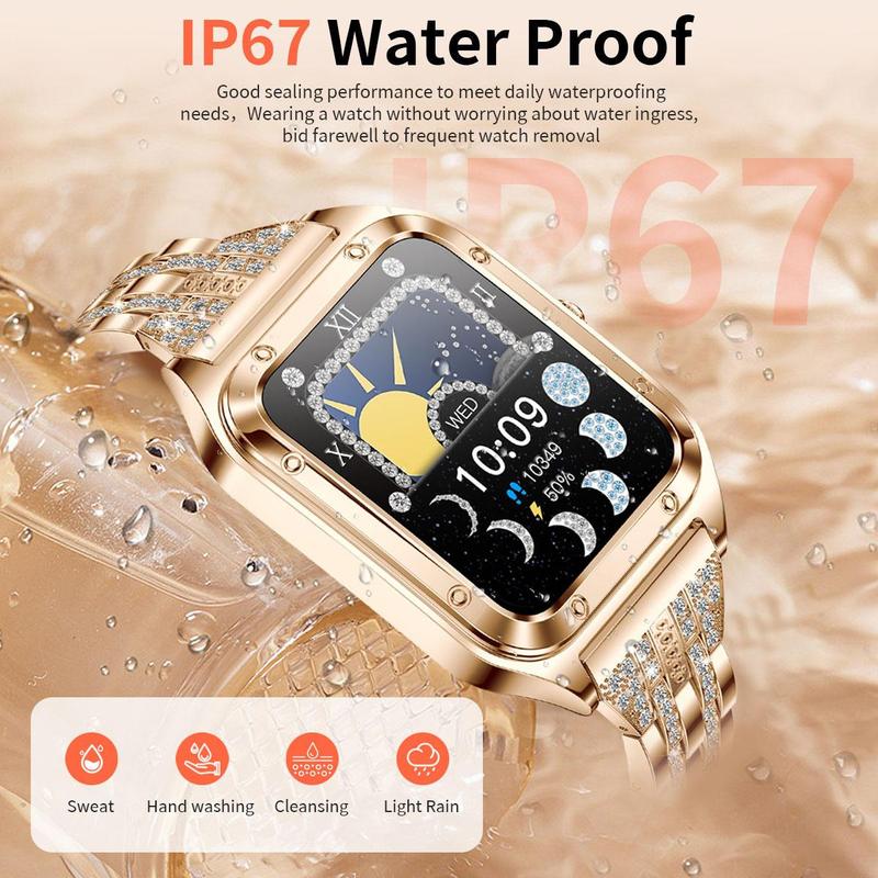 LIGE Fashion Rhinestone Decorated Smart Watch, Waterproof Digital Watch with Health Monitoring, Wireless Call Smart Watch, Sports Watch for Women