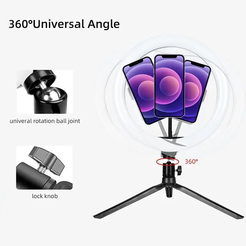 Selfie Ring Light with Phone Holder, USB Powered Adjustable LED Ring Light, Foldable Desktop Tripod for Video, Photography, Vlog, Makeup, Live Streaming